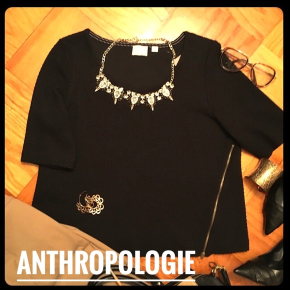 Anthropologie Tops - 😍BRND NEW ANTHROPOLOGIE TEXTURED ZIPPER BLACK TOP
